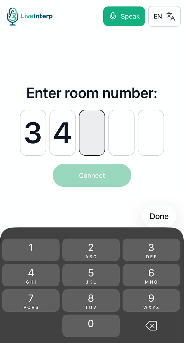 User interface tutorial for the listener: Fill in the speaker's room ID